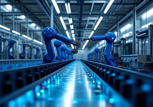 Automated manufacturing floor with robotic arms