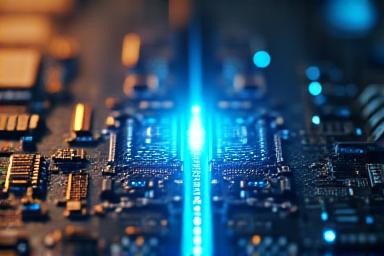 Illustration of modern neural network connecting to legacy hardware